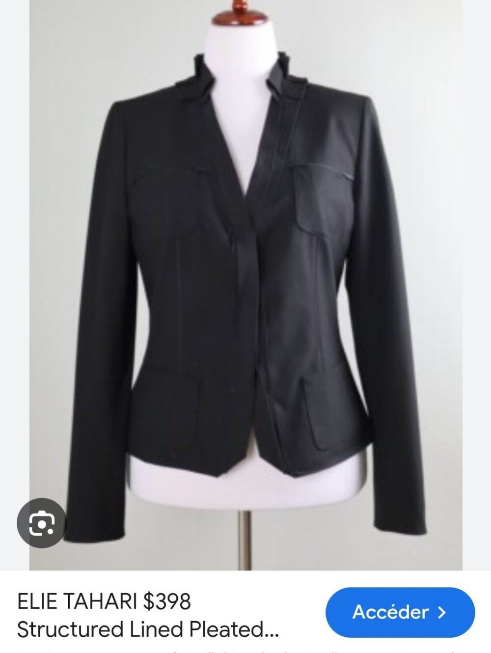 Elie Tahari Navy Tailored Pleated Blazer Sz 10 Us